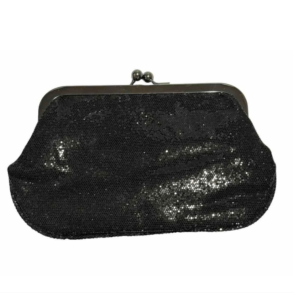Express Kiss Lock Evening Bag Clutch Micro Sequined Snap Closure Tuckable Strap